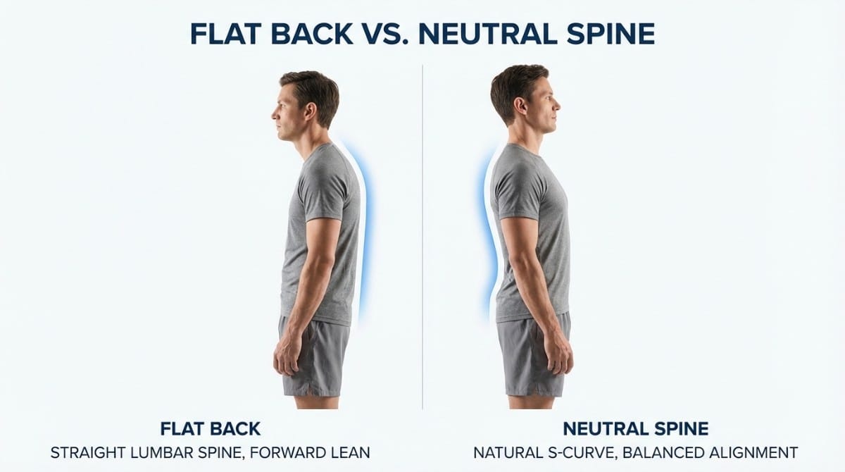 Comparison between flat back posture and neutral spine alignment highlighting proper body positioning