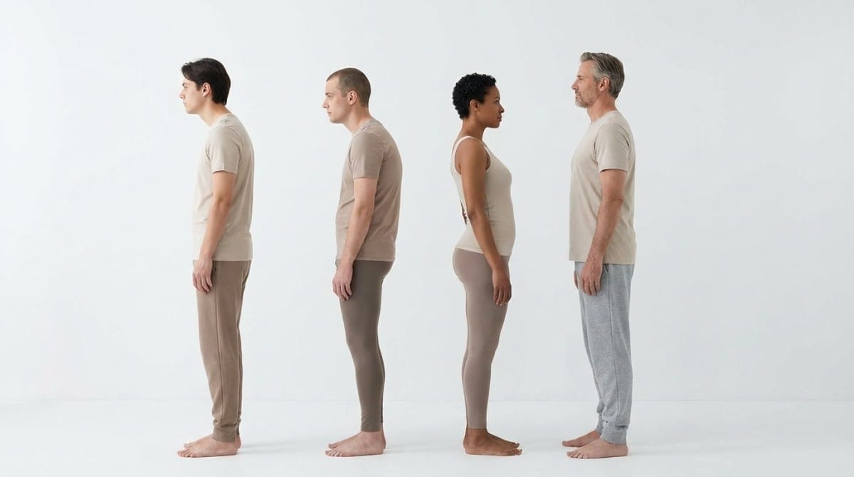 Different people showing posture variations from slouched to upright alignment